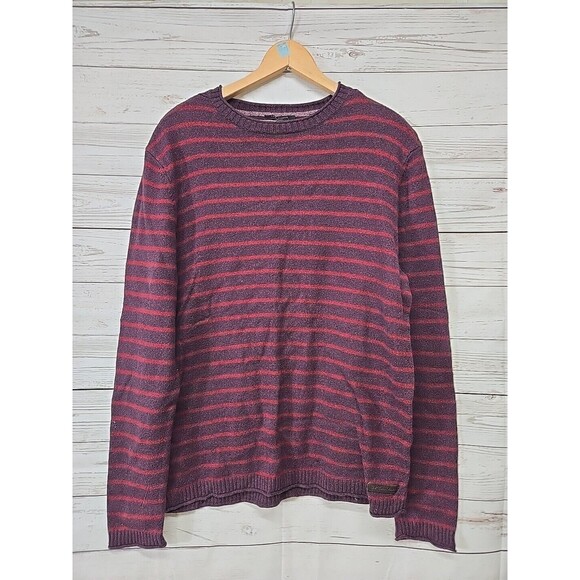 Ted Baker Purple Red Striped Crewneck Wool Blend Sweater Men's 6/Large Elbow‎ - Picture 1 of 8